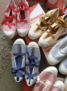 现货法国正品F15630限定款Bensimon条纹绑带橡胶底脏旧帆布球鞋