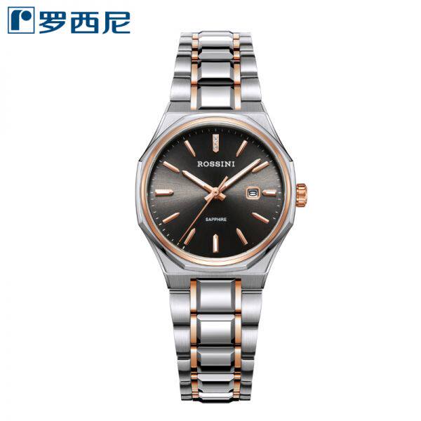 罗西尼38周年纪念启迪系列50104T03B间玫瑰金间钨钢日历石英女表