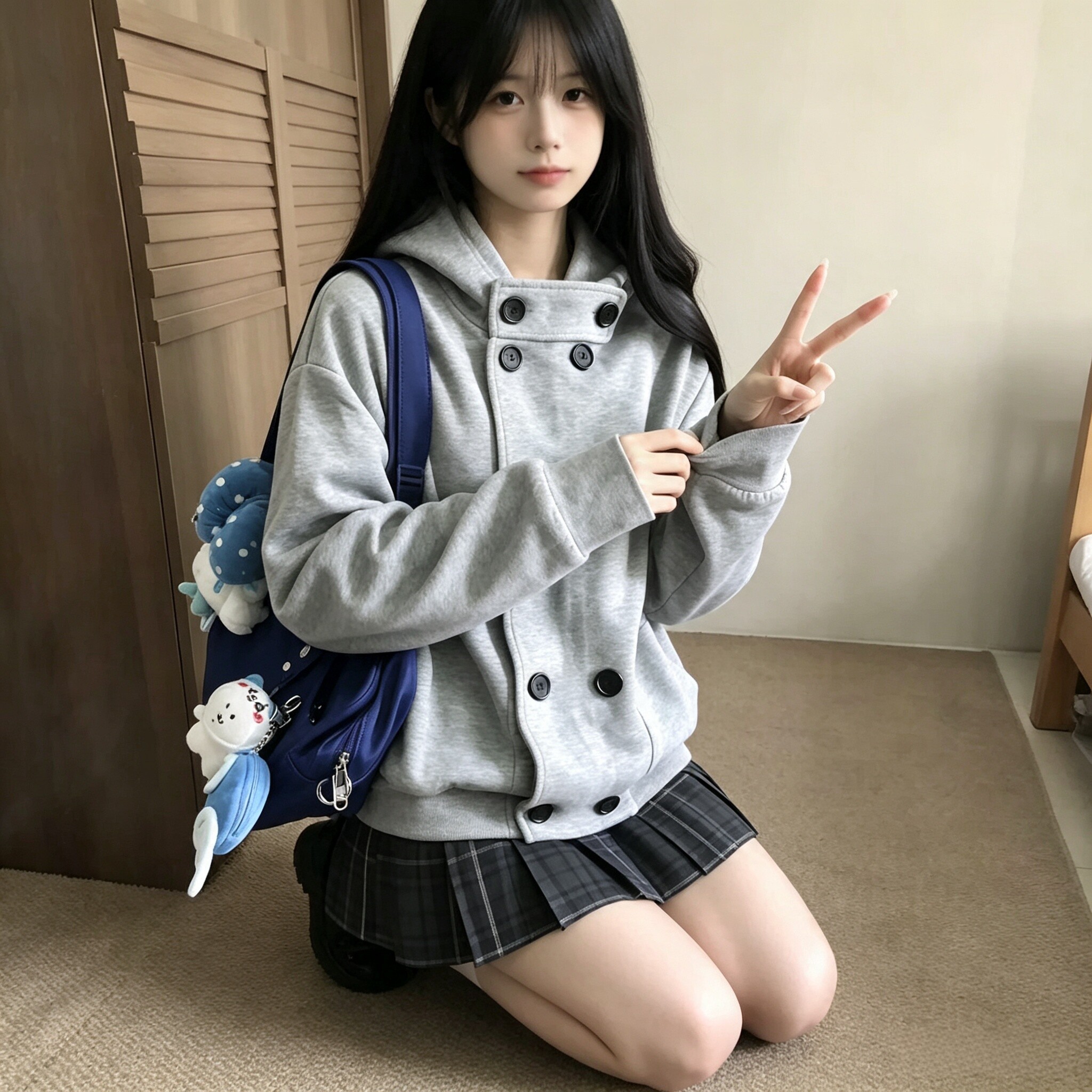 像素信号卫衣 学院风双排扣上衣jk制服秋冬款百搭外套