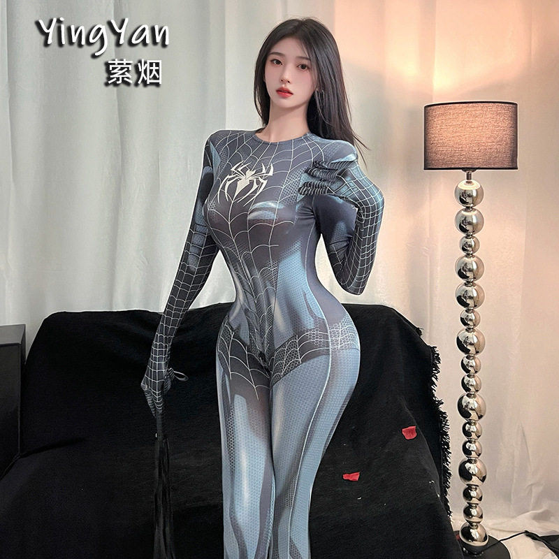 情趣内衣新款连体衣性感修身长袖蜘蛛侠cos激情床上角色扮演制服