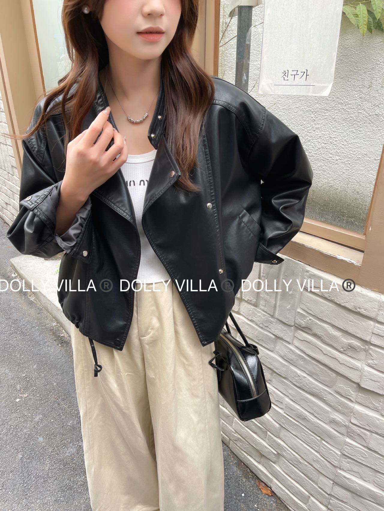 Fst2025春季新款韩版宽松显瘦百搭立领短款皮衣外套女机车服夹克