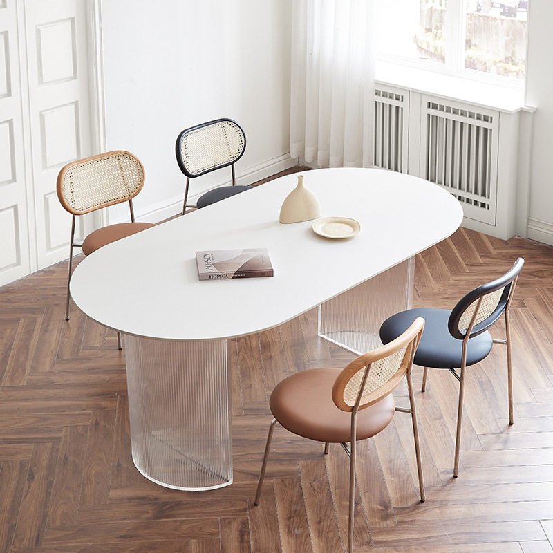 亚克力悬浮网红纯白岩板餐桌家用小户型现代半圆形岛台风桌子