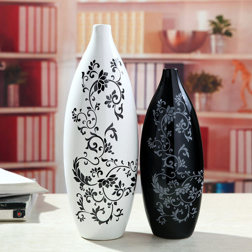 陶瓷工艺品黑白花瓶炮弹瓶经典黑白颜色釉贴花花瓶花瓶