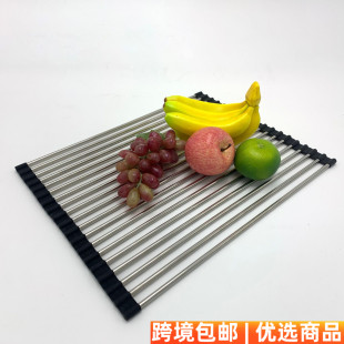 厂价不锈钢可折叠沥水架厨房水槽碗盘置物架SUS304沥水卷帘