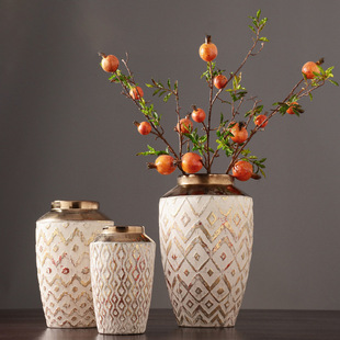 美式 陶瓷艺术创意花瓶客厅干插花家用大花器装 饰品宽口工艺品