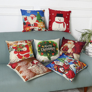 可爱卡通圣诞节创意抱枕套创意印花棉麻沙发靠枕汽车靠背腰靠