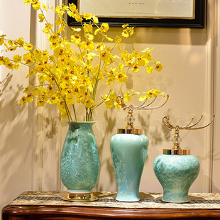 新款 饰品工艺品花瓶花瓶 客厅摆设陶瓷摆件花瓶创意家居软装 新中式