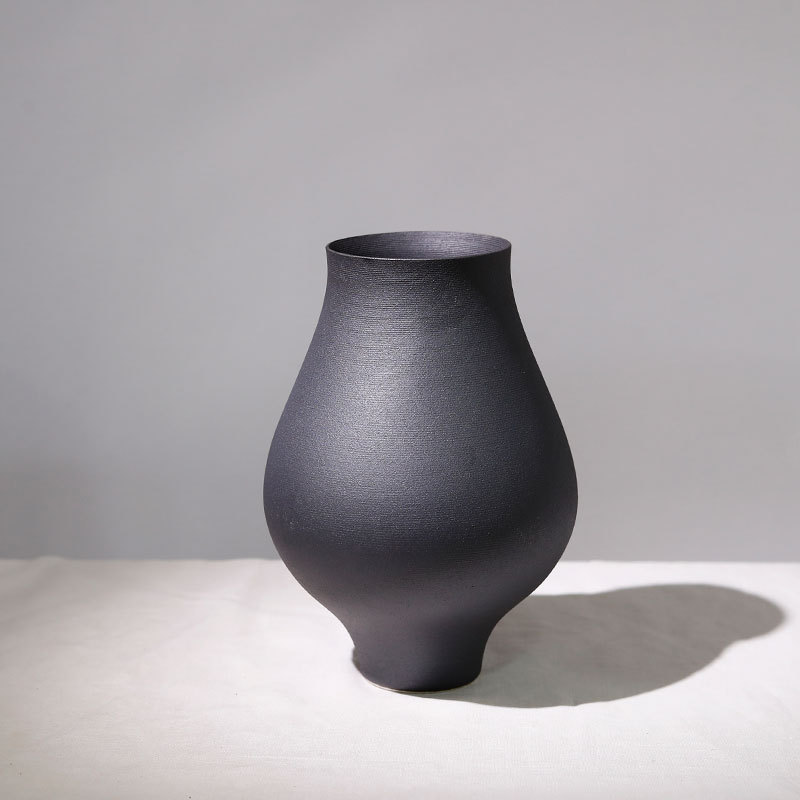 厂简约新中式哑光黑陶瓷花瓶摆件家居玄关电视柜软装样板房花器装