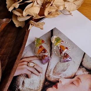 彩虹糖|夏日映象系列No.2 原创设计手作真花植物树脂包金耳钉耳夹