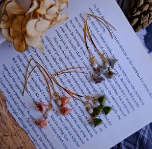 花绿粉黛|新上 温柔复古牵牛花古董珠原创耳钩耳夹 花植手作