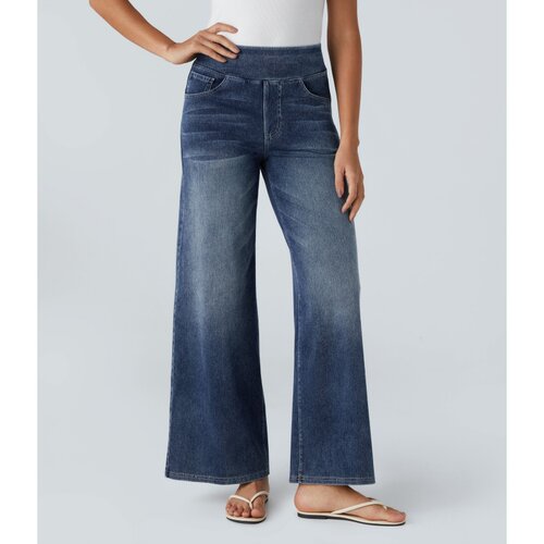 春夏薄款松紧腰宽松阔腿牛仔裤