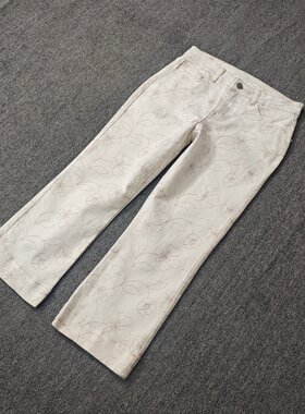 欧美春秋刺绣花直筒九分牛仔女裤