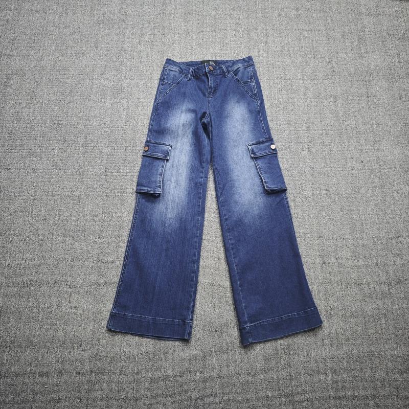 欧美单女装高腰两侧口袋牛仔裤