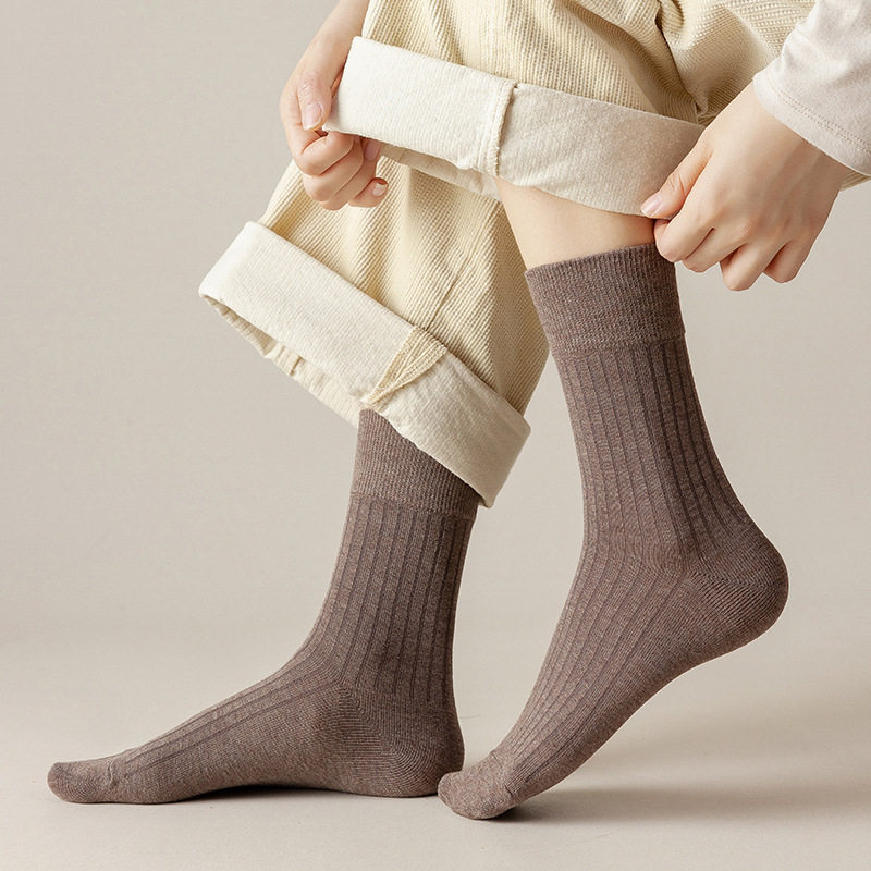 秋冬新品简约女袜日系搭糖果色减龄螺纹机理中筒袜多色运动堆棉袜