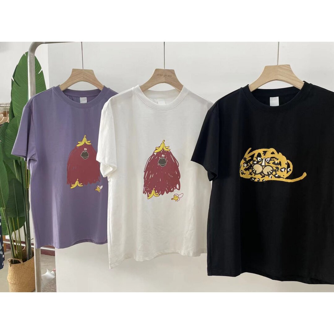 春夏款圆领短袖动物印花休闲百搭减龄纯棉大码情侣T恤汗衫