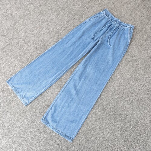 松紧腰系带高腰休闲天丝棉直筒裤