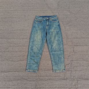 老爹裤 提臀罗卜裤 显瘦胖MM大码 秋冬厚实水泥灰蓝色直筒哈伦牛仔裤