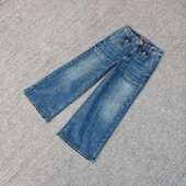 欧美JB秋冬做旧复古洗水弹力牛仔裤 口袋九分裤 高腰显瘦阔腿裤 大码