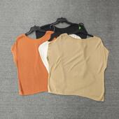 衫 夏季 无袖 圆领套头针织亚麻冰丝短袖 女装 麻混纺高弹显瘦宽松薄款