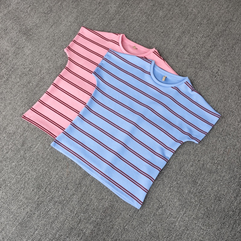 休闲大码条纹撞色大码莫代尔短袖