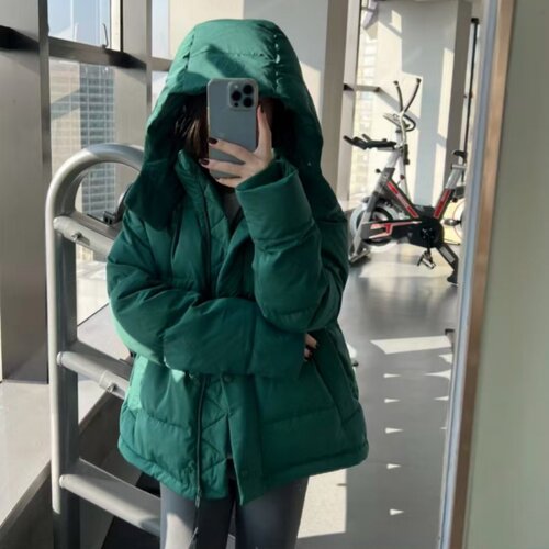 秋冬厚实宽松连帽白鹅绒羽绒服