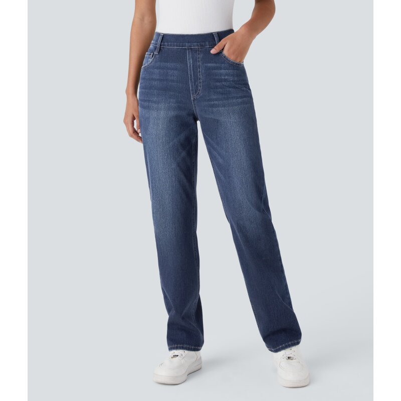 美单春夏薄款高腰烟管直筒牛仔裤弹力修身提臀显瘦大码水洗女长裤