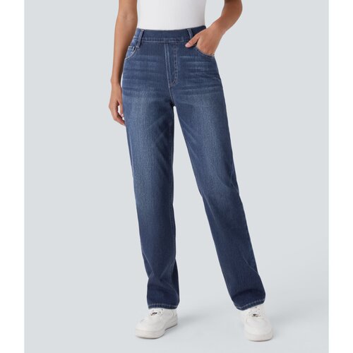 牛仔裤中高腰大码洗水直筒长裤