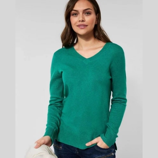 德国单C家秋冬仿羊绒V领针织衫胖MM大码弹力长袖打底毛衣多色上衣