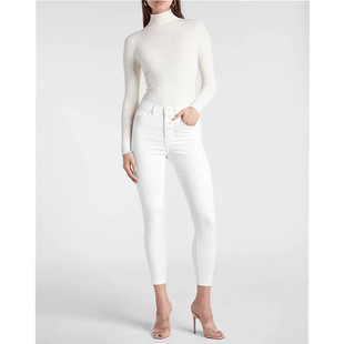 九分裤 欧美单春秋款 女裤 提臀显瘦弹力铅笔纯白裤 子 高腰小脚牛仔裤