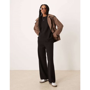 出口欧美单松紧腰人造丝混纺针织直筒裤胖MM大码弹力显瘦毛线裤女