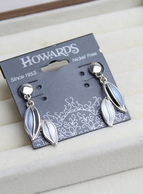 HOWARDS银色叶子耳钉女复古简约几何耳环耳饰大气时尚