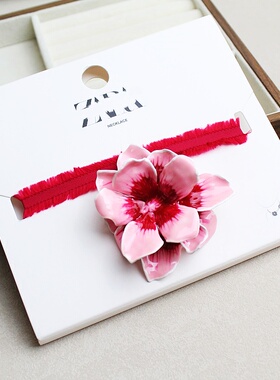 红色布带立体花朵滴釉女毛衣链