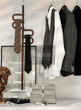 现代轻奢男士西服围巾搭配套装