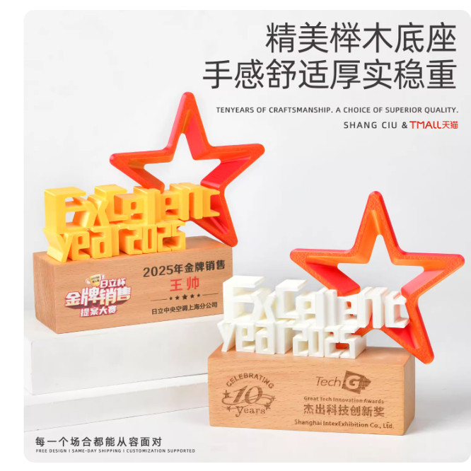 实木奖杯定制订做3D打印创意比赛冠军优秀员工奖牌退休荣誉纪念品