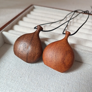 MD原创国风实木酒壶手工编织项链檀木实木雕刻女香水瓶毛衣链复古