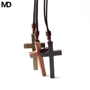 MD原创简约黑檀木项链十字架实木绳链大号男女吊坠工艺品实木礼物