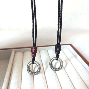 MD原创国风白铜材质平安扣祥云手工编织项链学生情侣小众黑绳挂饰