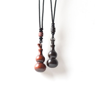 MD原创中国风紫檀木葫芦手工编织项链福禄黑檀可调节情侣学生简约