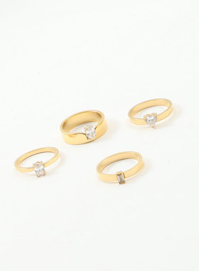 日韩时尚新款光面简约镶锆石钛钢镀18K金戒指指环百搭精致食指女