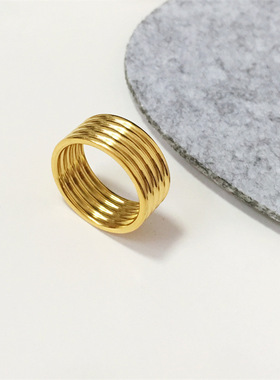 欧美时尚气质复古潮女个性ins简约冷淡风多圈戒指女食指宽版指环