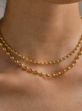 钛钢镀金橄榄小米珠3/5MM项链女士时尚小众叠戴基础锁骨链跨境