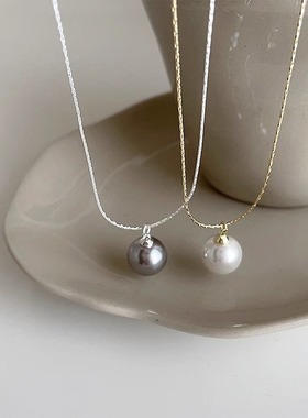 法式时髦珍珠吊坠项链女复古高级感简约通勤锁骨链钛钢不掉色颈链