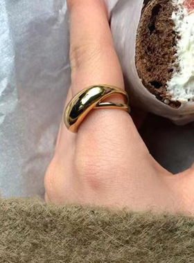 欧美朋克风几何个性设计交叉戒指女时尚气质流行钛钢指环百搭饰品