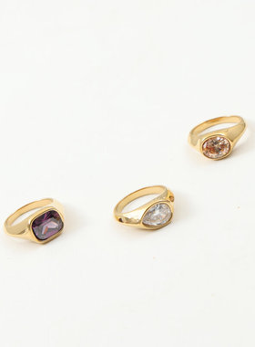 欧美时尚新款异形镶大锆石戒指钛钢镀18k金指环夸张个性手饰食指