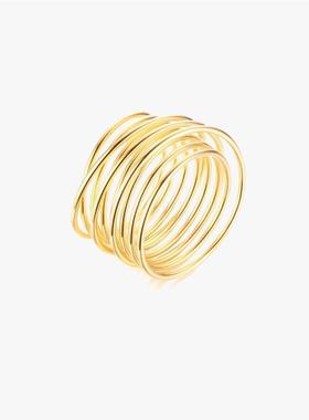 日韩时尚新款细线条时髦戒指钛钢镀18K金指环春夏新款显气质INS风