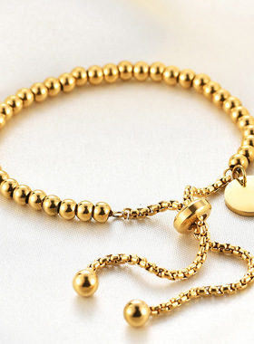 欧美新款ins风简约时尚圆形可调节钛钢圆珠手链手饰百搭气质显瘦