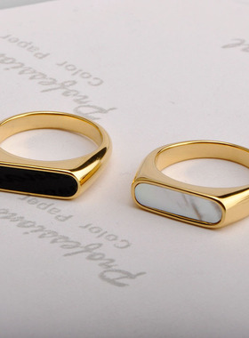 钛钢ins潮流欧美小众复古白贝母钛钢戒指几何法式气质贝壳指环女