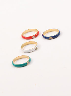 欧美时尚百搭彩色珐琅镶钻钛钢戒指钛钢镀18K金指环气质显瘦新款