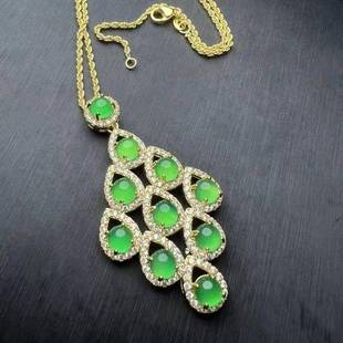 本命年925银镶嵌高冰玉髓蛋面项链硕果累累挂件礼物