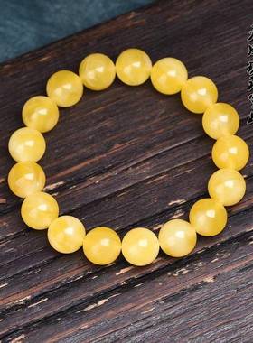 本命年蜜蜡绞蜜圆珠手串满蜜满珀琥珀原石打磨手链规格12mm重17克